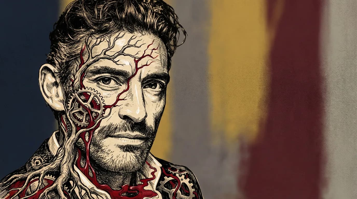 El mismo rostro ilustrado con raíces rojas