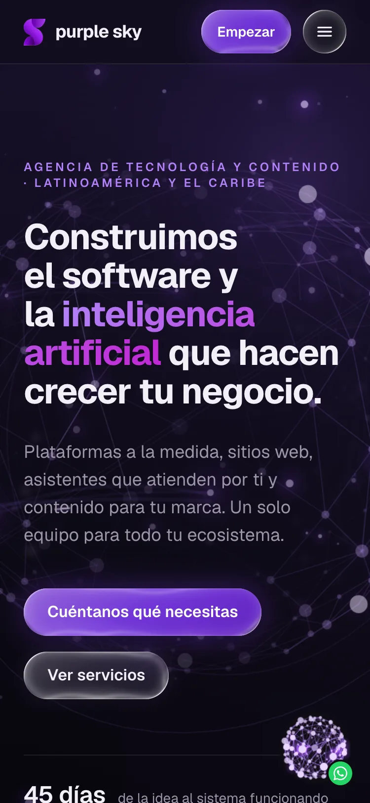 La portada de la web de Purple Sky abierta en un celular